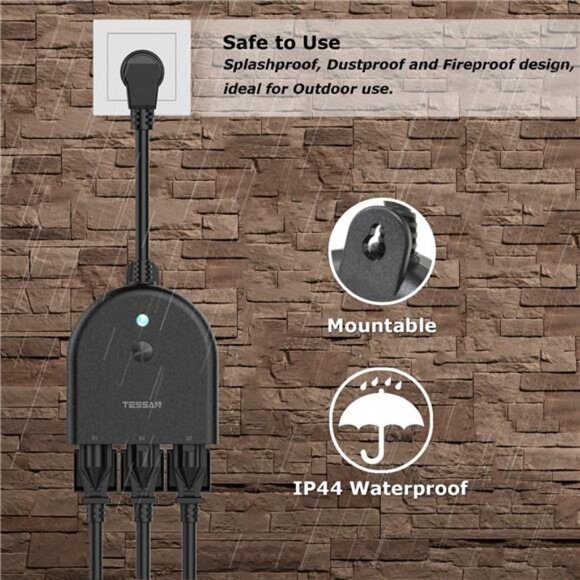 Outdoor Smart Plug, TESSAN WiFi Smart Outlet Switch with 3 Individual Sockets - Picture 2 of 8